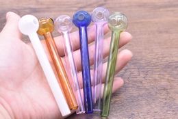 wholesale Colourful Great Pyrex Glass Oil Burner Pipe Colour Glass Oil Burner Glass Tube oil Pipe hand tobacco spoon Pipe 10cm lenght