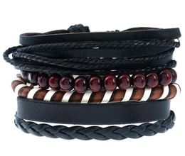 2020 Hot sale 100% genuine leather bracelet DIY Vintage woven cowhide Beading Men's Combination suit Bracelet 4styles/1set