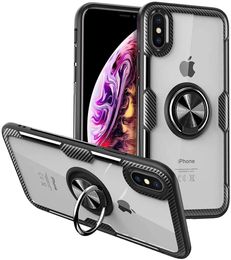 Transparent Carbon Fibre Non-slip 360 degrees Adjustable metal Ring Stand Grip Shock Absorbing case for iPhone X XS MAX XR iPhone 11 Pro max