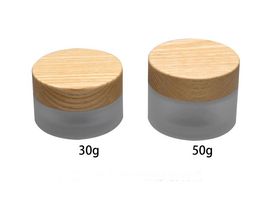 Frosted Glass cream Jar 105pcs*30g 112pcs*50g Wooden Cap Wood Lid Glass Jar Cosmetics Cream Packing Container SN2937