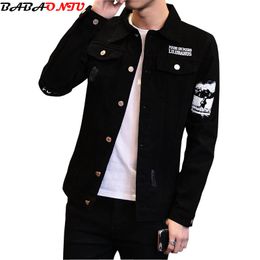 Mens Spring 2020 Harajuku Ripped Jeans Jackets Male Black Streetwear Casual Slim Denim Coat Men Windbreaker Bomber Jacket Cothes