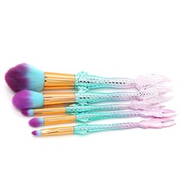 5Pcs/set Cosmetic Brush Fish Makeup Brushes Set Powder Foundation Highlight Blending Blush Eyes Shadow Beauty Mermaid Kits 30 sets DHL