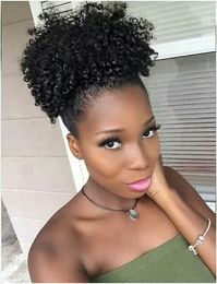 Afro Puff Ponytail black brown Short Kinky Curly human Hair Drawstring Ponytail Hair Extensions clip in women ponytail hairpiece 120g