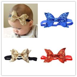Girls Big Sequin Bow Headbands For Kids Solid Elastic Hair Band Large Gold Glitter Hair Bow Accessories Girls Kids