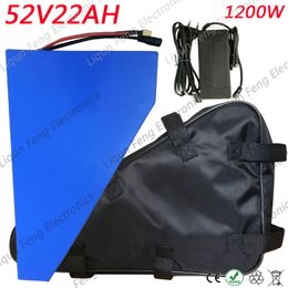 Free Battery Bag 52V 22AH E-Bike Lithium Battery Pack 2000W 52V Triangle Battery Use 2600MAH Cell 50A BMS and 2A Charger