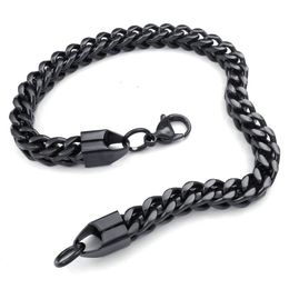 Fashion Titanium Stainless Steel Classic Biker Black Silver Mens Womens 6mm Wide Curb Chain Bracelet/Bangles