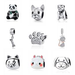 Original 925 Sterling Silver Charm Bead Love Pets Dog Cat Paw Print Panda Pendant Charms Fit Pandora Bracelets Women DIY Jewelry