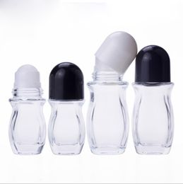 High Quality 30ml 50ml roller ball bottles refillable clear empty deodorant glass roll on bottles for essential oil use wholesale