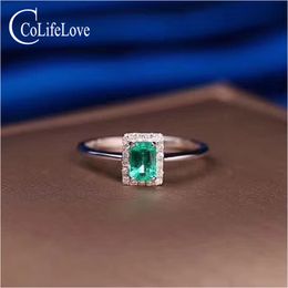 Simple design emerald wedding ring 4 mm * 6 mm 0.5 ct real natural emerald ring solid 925 silver emerald ring