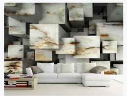 Customized 3d mural wallpaper photo wall paper Natural texture marble cubic space 3D living room TV sofa background wall paper for walls