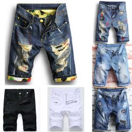 Mens Shorts Jean Denim Causual Fashional Distressed Skate Board Jogger Ankle Ripped Wave