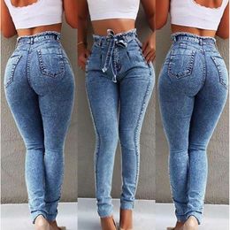 Elásticas sexy skinny lápis de ganga para mulheres Bandage Denim Plus Size jeans de cintura alta lápis Calças justas Jeans Novos 2019