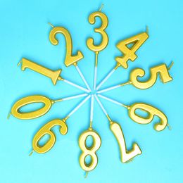 100pcs Gold 0-9 Number Environmental Smokeless Digital Candle + Chassis Tray Kids Baby Birthday Party Supply Cake Decor