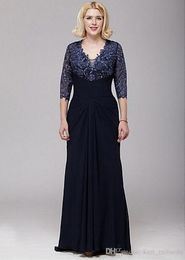 Drilling Sheath V-neck A-line Lace And Chiffon Mother Of The Bride Dresses 3/4 Sleeve Floor Length Mother's Dresses DH4220