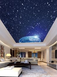 Custom Painting Beautiful space stars Ceiling Wall Mural Modern Designs 3D Living Room Bedroom Ceiling Wallpaper Papel De Parede