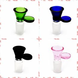 Portable Colorful Handle Pyrex Glass Bong Hookah Smoking Funnel Shape Bowl 14mm 18mm Male Interface Joint Container Filter Tube Holder