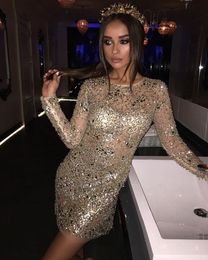 Evening dress Ziadnakad Yousef aljasmi Silver Crystal Long sleeve Knee length l Zuhair murad 2018 Kim kardashian Kendall Jenner 033