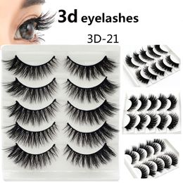 3D False Eyelashes 5 pairs Handmade Thick Lash Beauty Makeup Eyelash Extensions Faux Fiber Fake Eye Lashes Kit