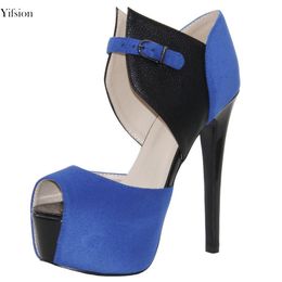 Rontic Women Platform Sandals Stiletto High Heel Sandals Sexy Peep Toe Blue Party Shoes Women Shoes Ladies US Plus Size 4-10.5