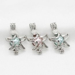 10pcs Silver Sea Starfish Pearl Cage Jewellery Making Charms Essential Oil Diffuser Bead Cage Locket Pendants for Perfume Necklace