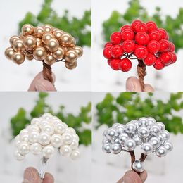 50Pcs/lot 1cm Mini Artificial Flower Fruit Stamens Christmas Plastic Pearl Berries for Wedding DIY Gift Box Decorated Wreaths