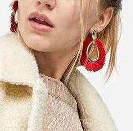 Europe and the United States exaggerated alloy fan-shaped tassel earrings Women's fashion bohemian accessories Vintage ethnic earrin
