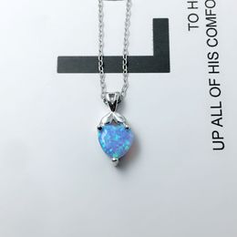 Wholesale-Heart Shape Created Blue Pink White Opal Necklace 925 Sterling Silver Pendant Jewellery Romantic Gift Ideas For Wife(Lam Hub Fong)