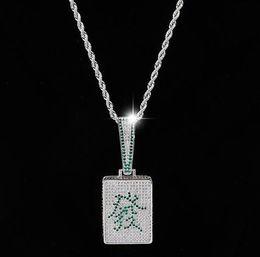 14K Fully Iced Out Mahjong Pendant Necklace Bling Micro Pave Cubic Zirconia Simulated Diamonds 3mm 24inch Rope Chain Hip Hop
