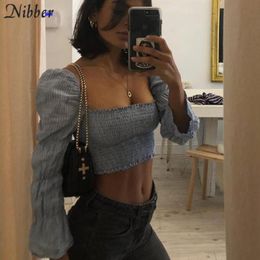 Nibber summer off shoulder top tshirt women full sleeve crop top 2019 spring new office lady party street Casual tee shirt femme