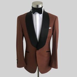 Chocolate Mens Prom Suits Shawl Lapel Wedding Suits For Men Long Sleeves Groomsman Tuxedos Two Pieces One Button Blazers Jacket+Pants