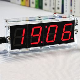 Freeshipping Digital Clock DIY Kit Compact 4-digit DIY LED Electronic Clock Microcontroller Light Control Temperature Date Time Display Case