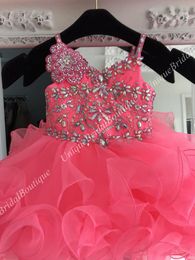 Cute Pageant Dresses for Toddler Infant Baby Girl Little Miss 2019 Unique Neon Pink Cupcake Glitz Kids Prom Party Gowns with Ruffle Skirt