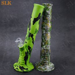 14inch Colourful silicone water bongs dragon printing beauty skull straight tube hookah shisha tall water pipe