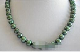 necklace Free shipping ++ stunning big 9-10mm round green freshwater cultured pearl necklace NEW 18''