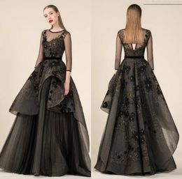 2020 Embroidery Prom Dresses Jewel Neck Tulle 3/4 Long Sleeve Fairy Evening Gowns Custom Made A Line Formal Dress Party Wear