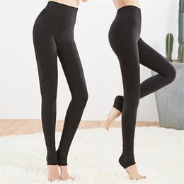 Women's Winter Thick Velvet Leggings Warm Solid Colour Elastic Pants Women Velvet Pantyhose For Winter Foot warm pants