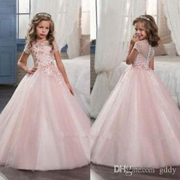 Brand Tulle Ball Gown Beaded Lace Flower Girls Dresses With Bow Back Vestido de nina de las flores