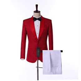 New Arrivals One Button Red Paisley Groom Tuxedos Shawl Lapel Groomsmen Mens Wedding Party Suits (Jacket+Pants+Tie) K9