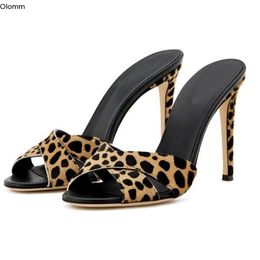 Rontic 2020 New Handmade Women Slippers Sexy Stiletto Heel Slippers Pointed Toe Leopard Party Dress Shoes Women US Plus Size 4-13