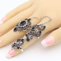 Promotion Turkish Double Finger Rings For Women Flower Ethnic Jewelry Multicolor Resin Vintage Pretty Exquisite Mid Ring Anillos
