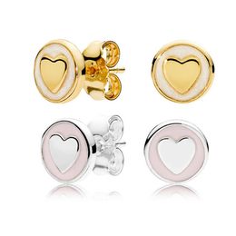 Romantic Cute Earrings For Pandora 925 Sterling Silver Plated 18K Gold Sweet Heart-shaped Lady Earrings Valentine's Day Gift with box