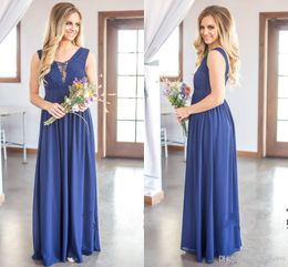 Setwell Royal Blue Chiffon Evening Dresses Sexy Deep V-Neck Lace Prom Dress Simple Floor Length A-Line Summer Formal Party Gowns