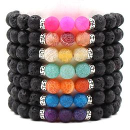 7 Style Black Lava Stone Volcanic Stone Weathered Agate Stone Colourful Chakra Yoga Bracelets Stretch Bracelets