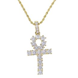 Wholesale-Classic cz cross necklace for mens long chain necklace with gold silver plated cross rope chain Jewellery for mens hip hop Jewellery