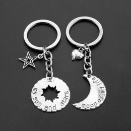 MOQ:10pairs Fashion Jewellery Keychains Moon and Star Couples Alloy Pendant Key Ring Car Keychain For Men and Women Accessories