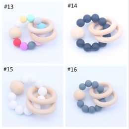 16Colors Children Wooden Bracelets Baby Silicone Infant Wooden Beads Teethers Beads Handmake Teething Baby Toys