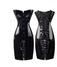 HIGH Special Long Waist Corsets Bustiers Gothic Clothing Black Faux Leather Dress Spiked Waists Shaper Corset S-6XL CZ152