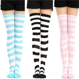 Christmas Party Womens Long Striped Socks Over Knee Thigh High Socks Stockingsfor Cosplay Daily Wear Polyester