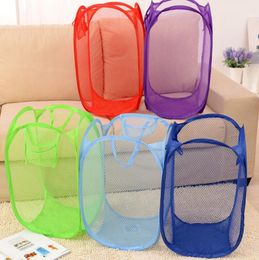 Foldable Clothes Storage Baskets New Mesh Fabric Foldable Pop Up Dirty Clothes Washing Laundry Basket Bag Bin Hamper Storage DLH262