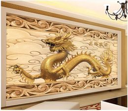 Custom photo wallpapers for walls 3d murals wallpapers Living room Chinese dragon mural TV background wall papers home decorationl